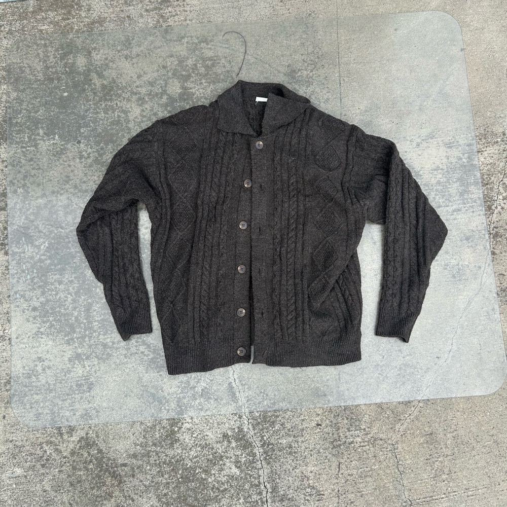 Men's Brown Charcoal Cable Knit Cardigan Sweater